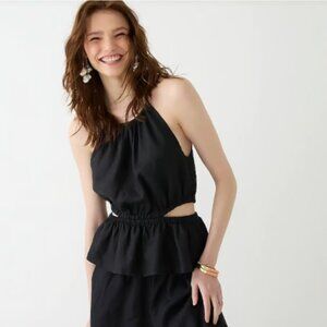 New! J. Crew Black Linen Cut Out Top